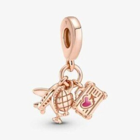 Pandora Airplane, Globe & Suitcase Triple Dangle Charm - Picture 1 of 5